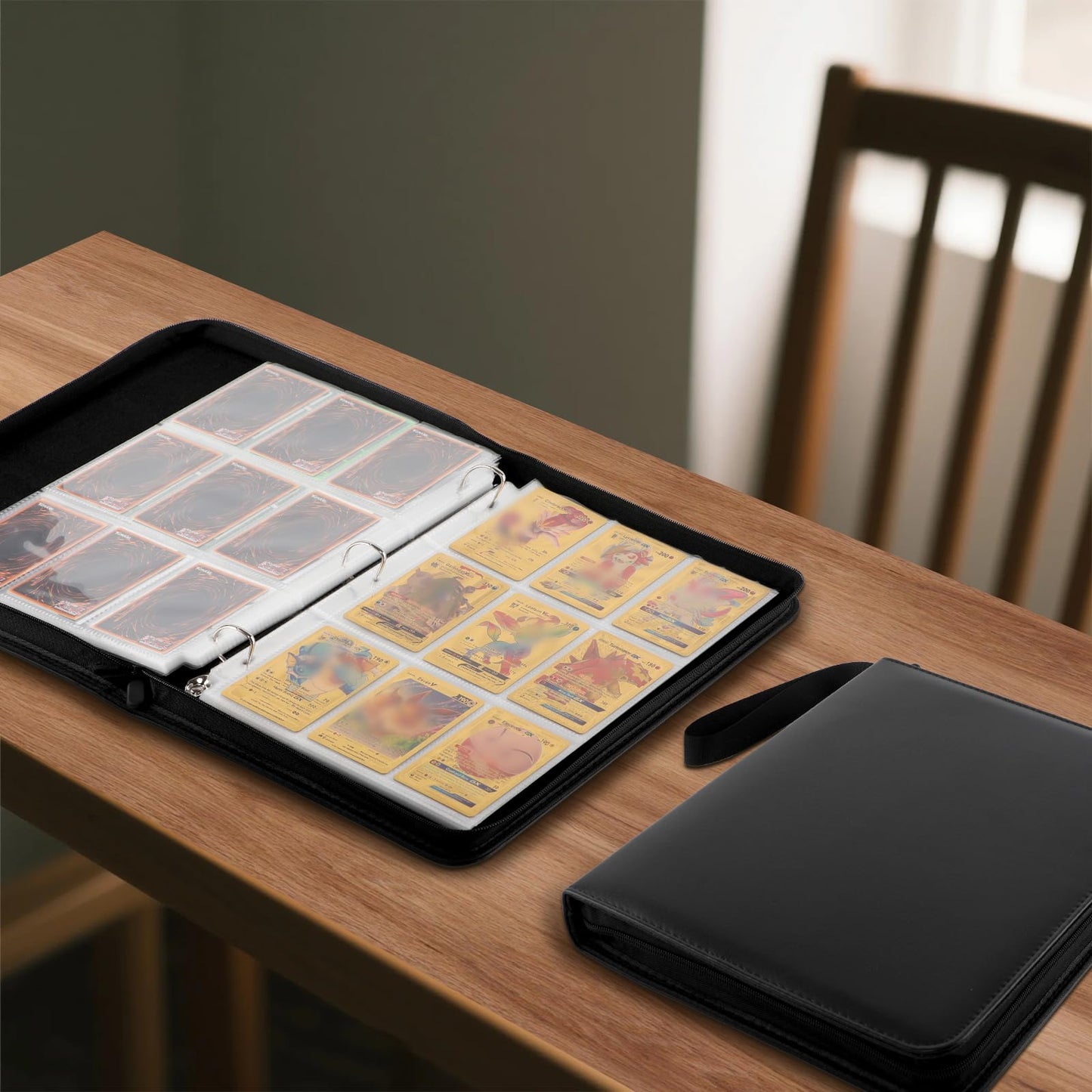 Portable 9-Pocket Pages Trading Card Binder with D-Ring Design - Holds 540+ Cards - Includes 30 Pages + 20 Bonus Refill Sheets - Black PU Leather