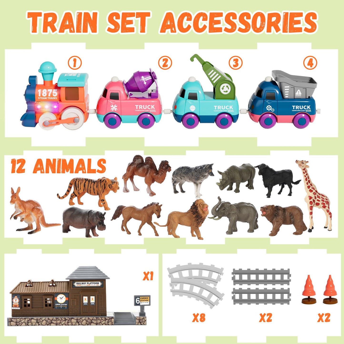 Blf Fun Train Set For Toddlers, Electric Train Toys With Light, Music And Animals, Toddler Magnetic Train Track Playset 3-5, Bir