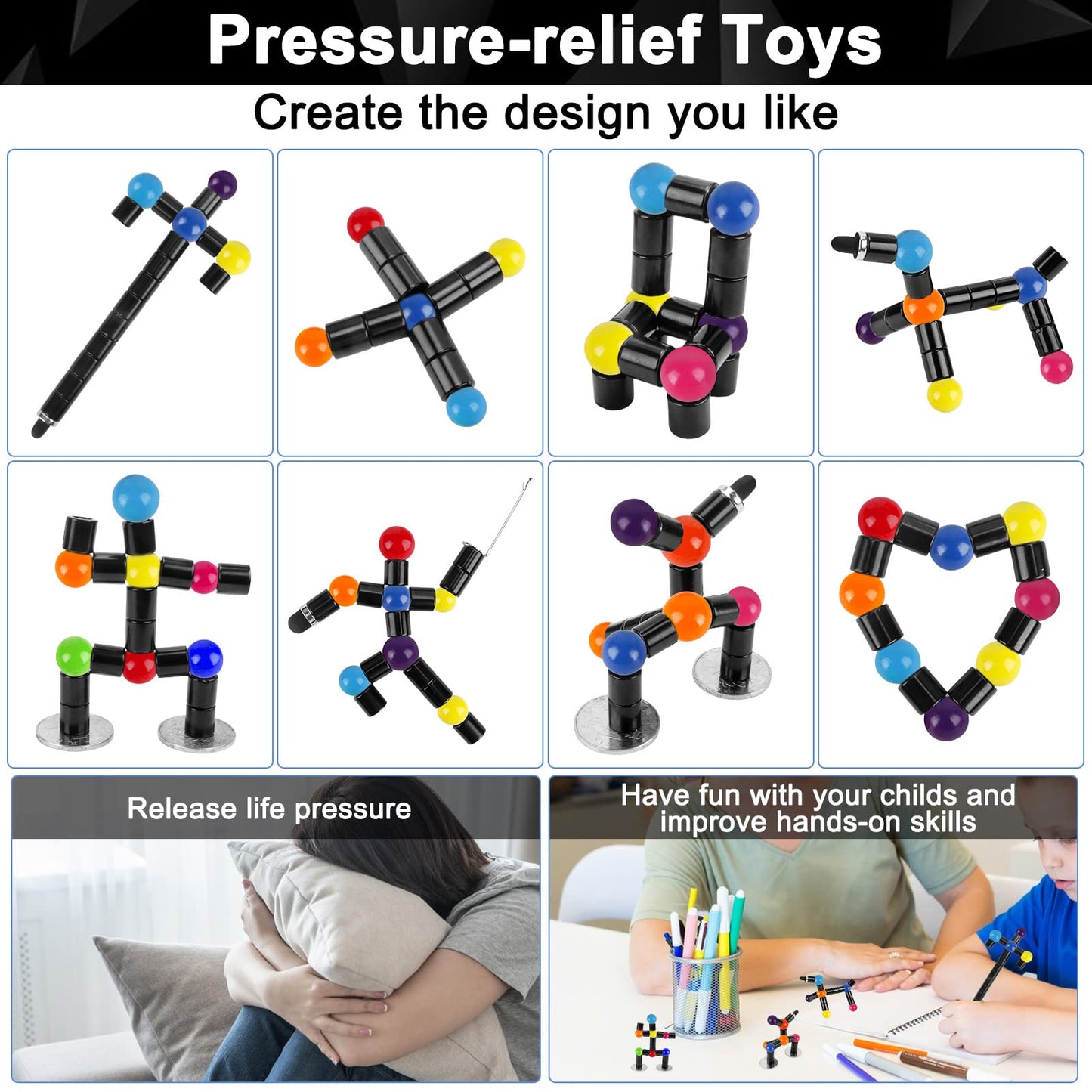Moonhua Magnetic Pen Fidget Toy, Magnet Metal Black Writing Pen Toy For Anxiety Relief, Diy Multifunctional Decompression Pen For Kids Adults, Idea Gift For Christmas Classroom Teens Party Supplies