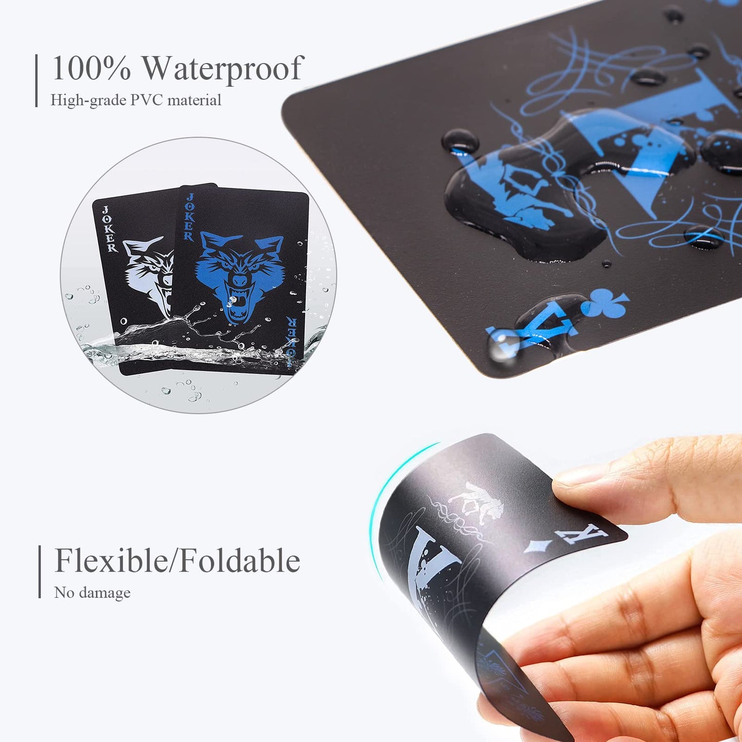 Wjpc Pvc Waterproof Playing Cards, Cool Black Plastic Poker Cards,Deck Of Cards For Game And Party.(Wolf)