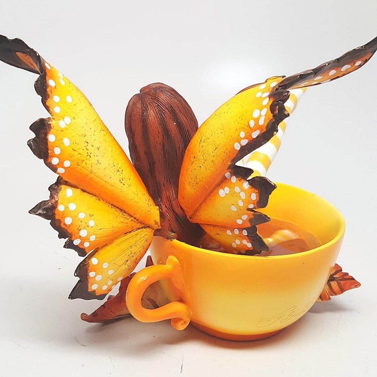 Pacific Giftware Autumn Comfort Cup Fairy Figurine, 4.75" Vinyl, Orange Yellow Brown, Model 11364, Collectible Fantasy Art