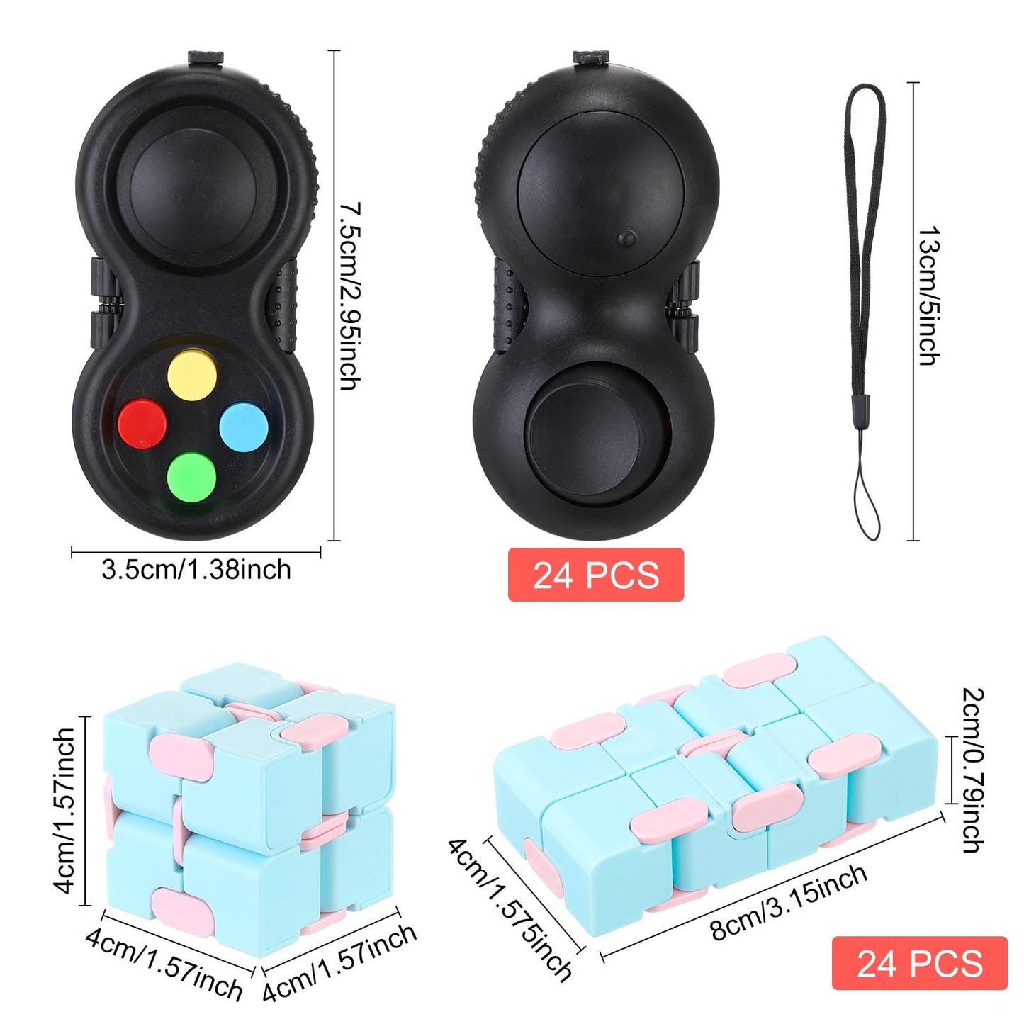 Junkin 24 Pcs Bulk Fidget Pad Controller And Cube Toys Party Favors Mini Blocks Game Controller For Anxiety And Stress Relief Bi