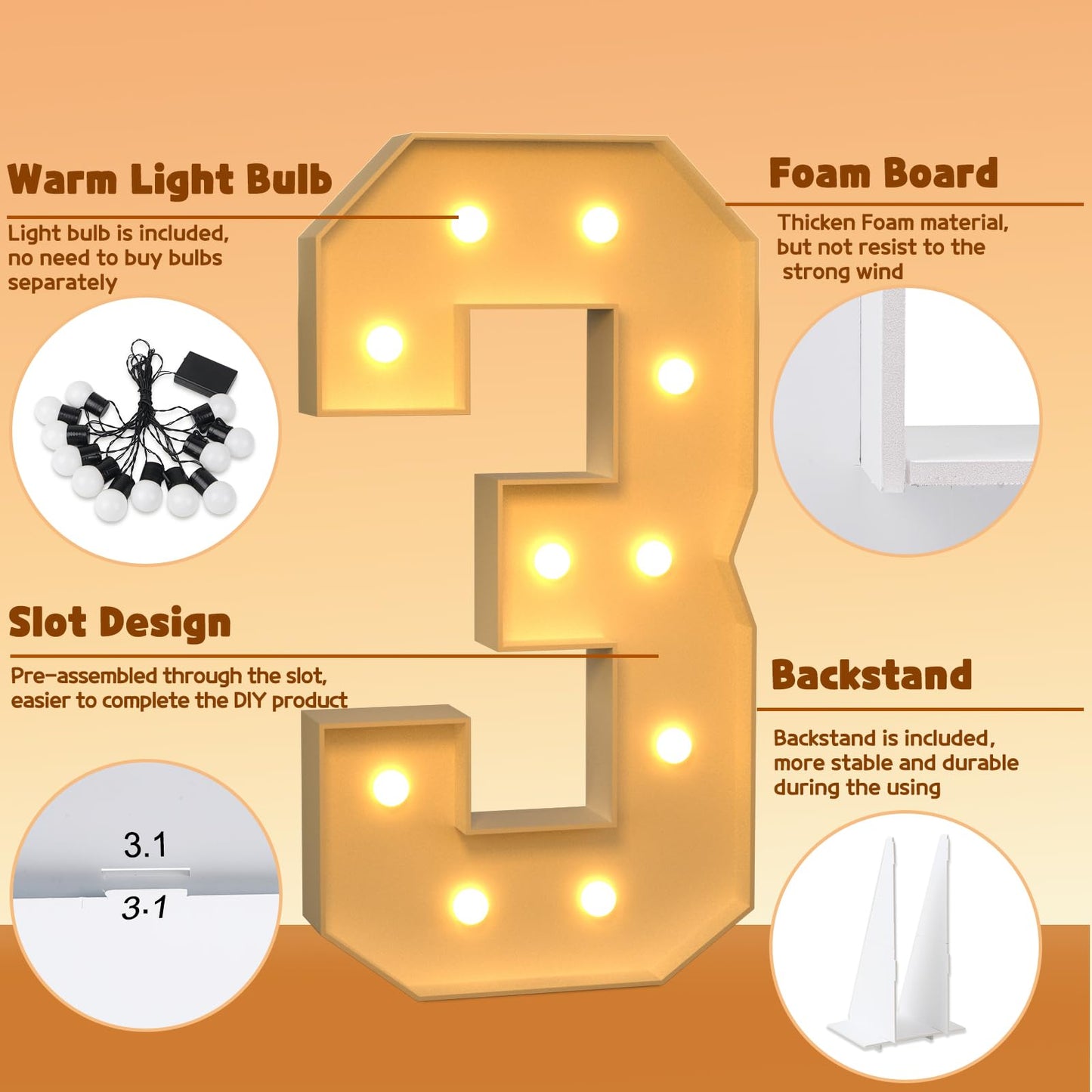 Imprsv 4Ft Marquee Numbers, Light Up Numbers For 30Th Birthday Decorations, Marquee Light Up Letters Anniversary Party Decor, Mo