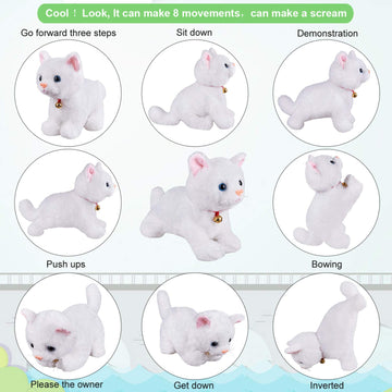 White Plush Cat Stuffed Animal Interactive Cat Robot, Robotic Cat Barking Meow Kitten Touch Control, Electronic Pet, Robot Kitty Toy, Animated Cat For Girl Baby Kid L:12' * H:8' *