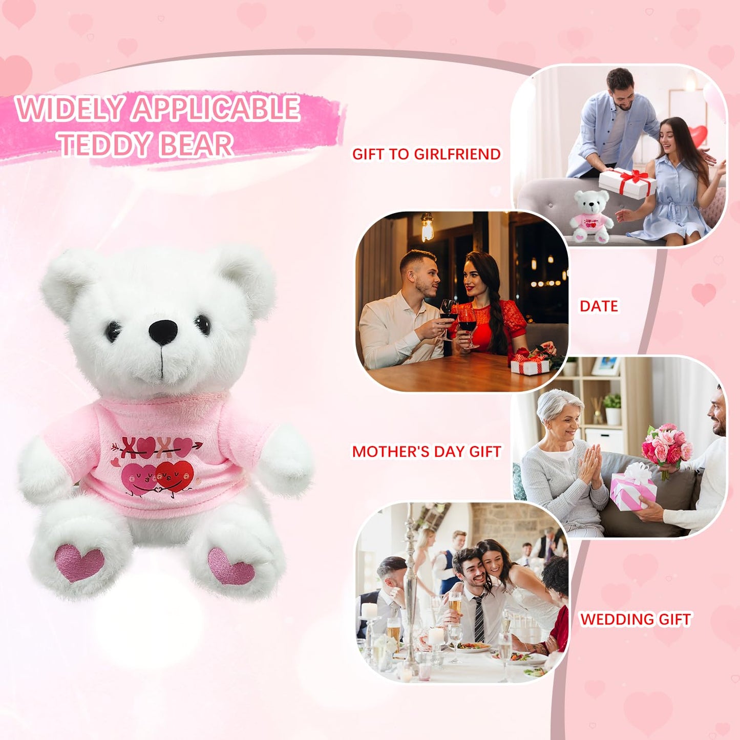 Ziyutam Valentines Day Teddy Bear Stuffed Animals With Heart White Teddy Bear Plush Toys Holiday Valentines Day Gifts For Her
