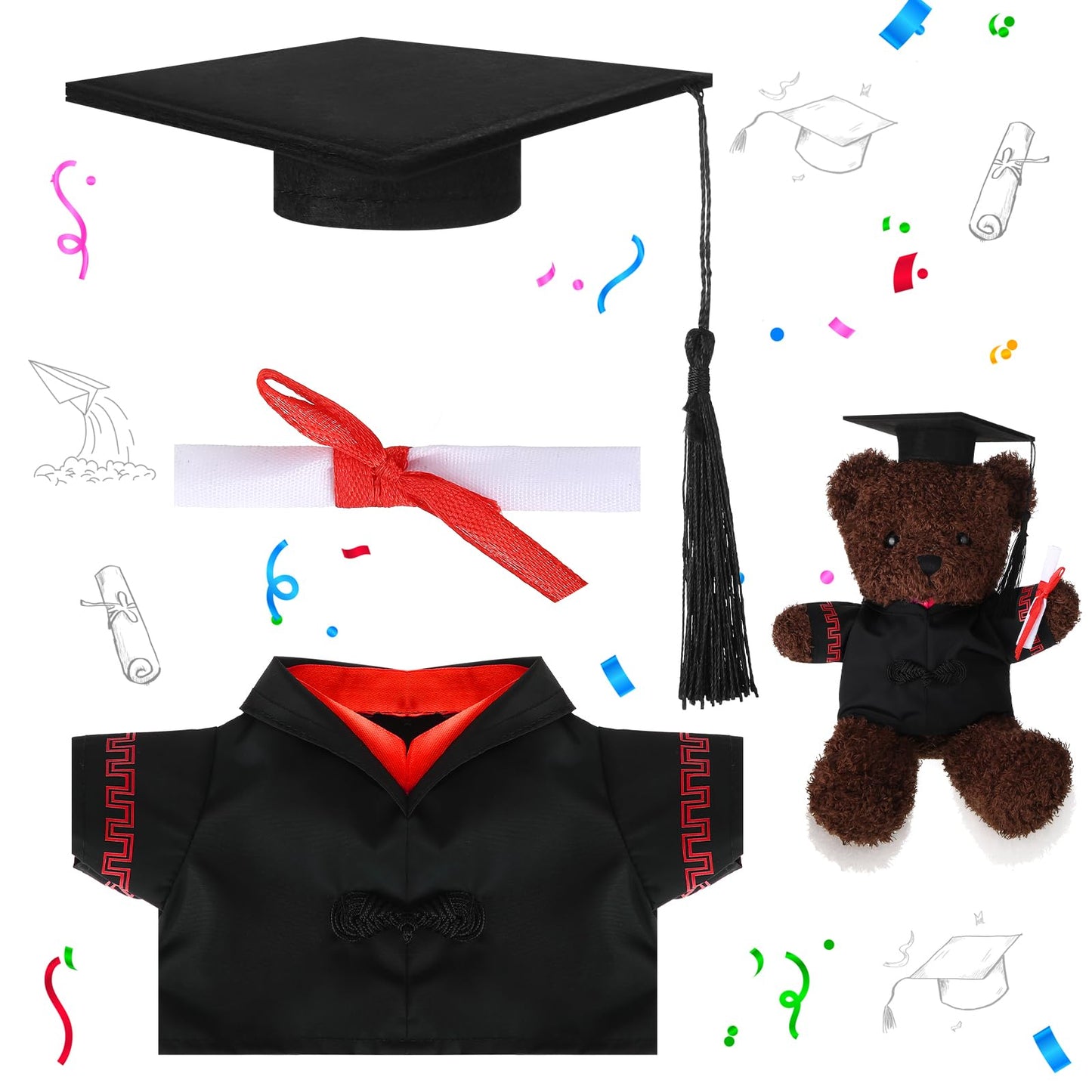 Roshtia Graduation Bear Clothes Graduation Cap And Gown Outfit Fits Most 8'' - 12'' Inch Plush Bear Make Your Own Plush Stuffed
