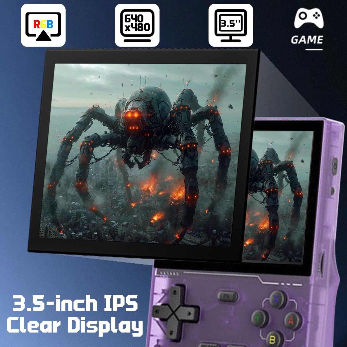 FINGEREVO K36 Handheld Game Console 3.5-in 640 * 480 IPS OCA Screen 3500mAh RK3326 Opensource System Purple Transparent