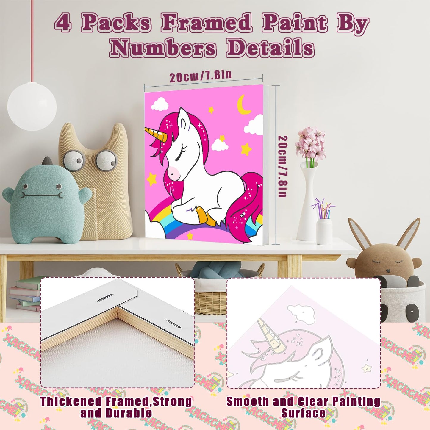 Xackcme 4 Pack Cartoon Paint By Number For Kids With Wooden Frame-Cartoon Paint By Numbers For Kids Ages 4-8-12,Easy Paint With