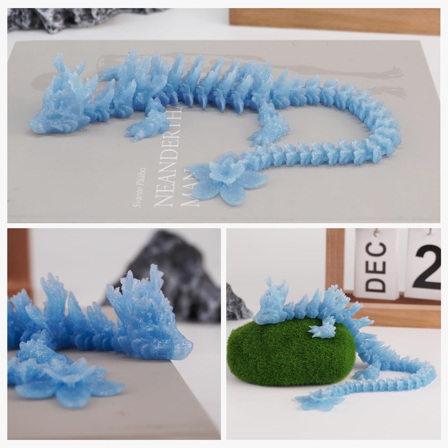 3D Printed Cherry Blossom Crystal Dragon, Articulated Movable Model - 12 Inch Decorative Fantasy Dragon for Display, Collection,