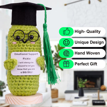 Cofubcad 2025 Graduation Gift Emotional Support, Cute Knitted Crochet Cucumber Doll With Doctoral Hat Toy Room Decoration(A24)