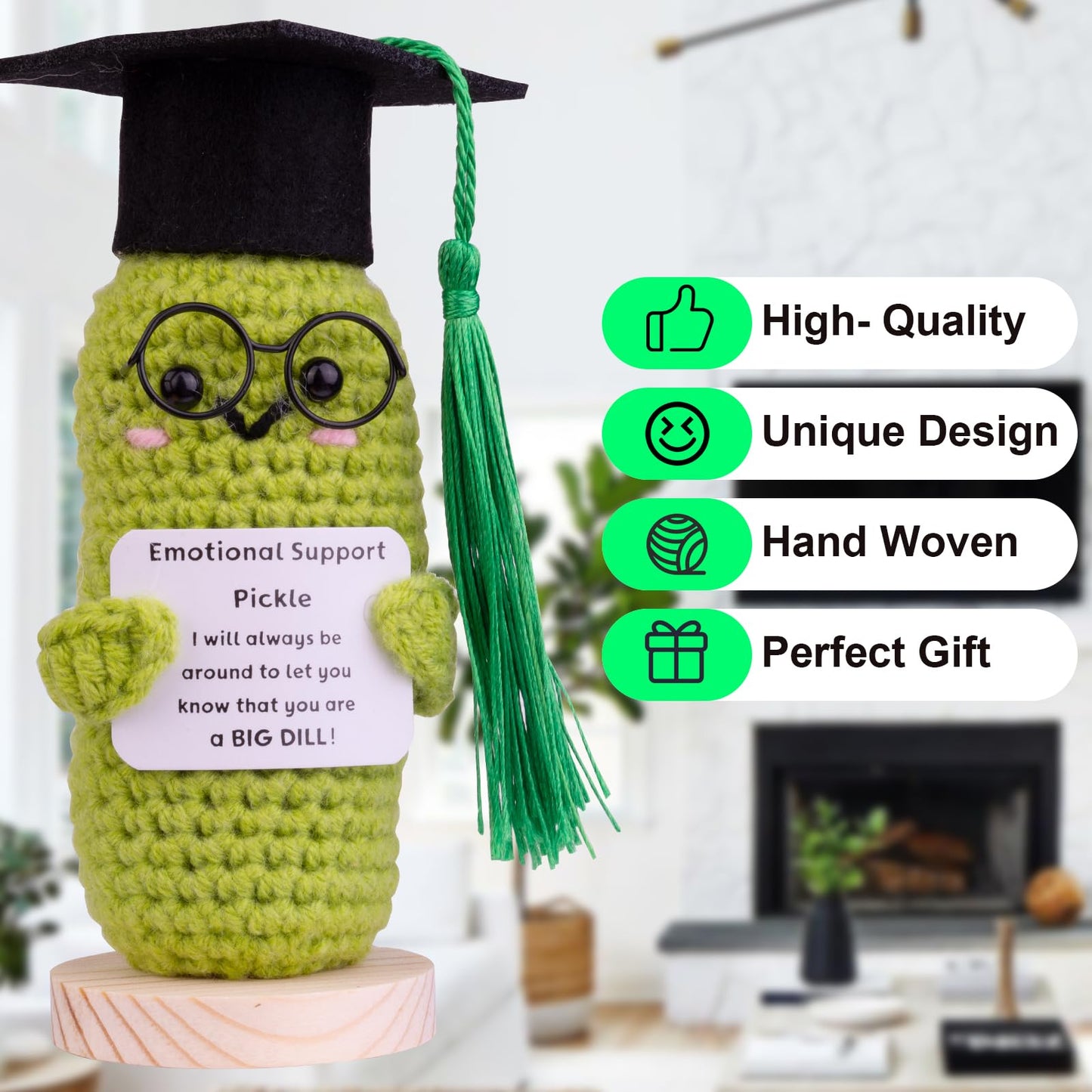 Cofubcad 2025 Graduation Gift Emotional Support Cucumber Graduation Cap Gift, Cute Knitted Crochet Cucumber Doll With Doctoral Hat Toy With Room Decoration(A1)