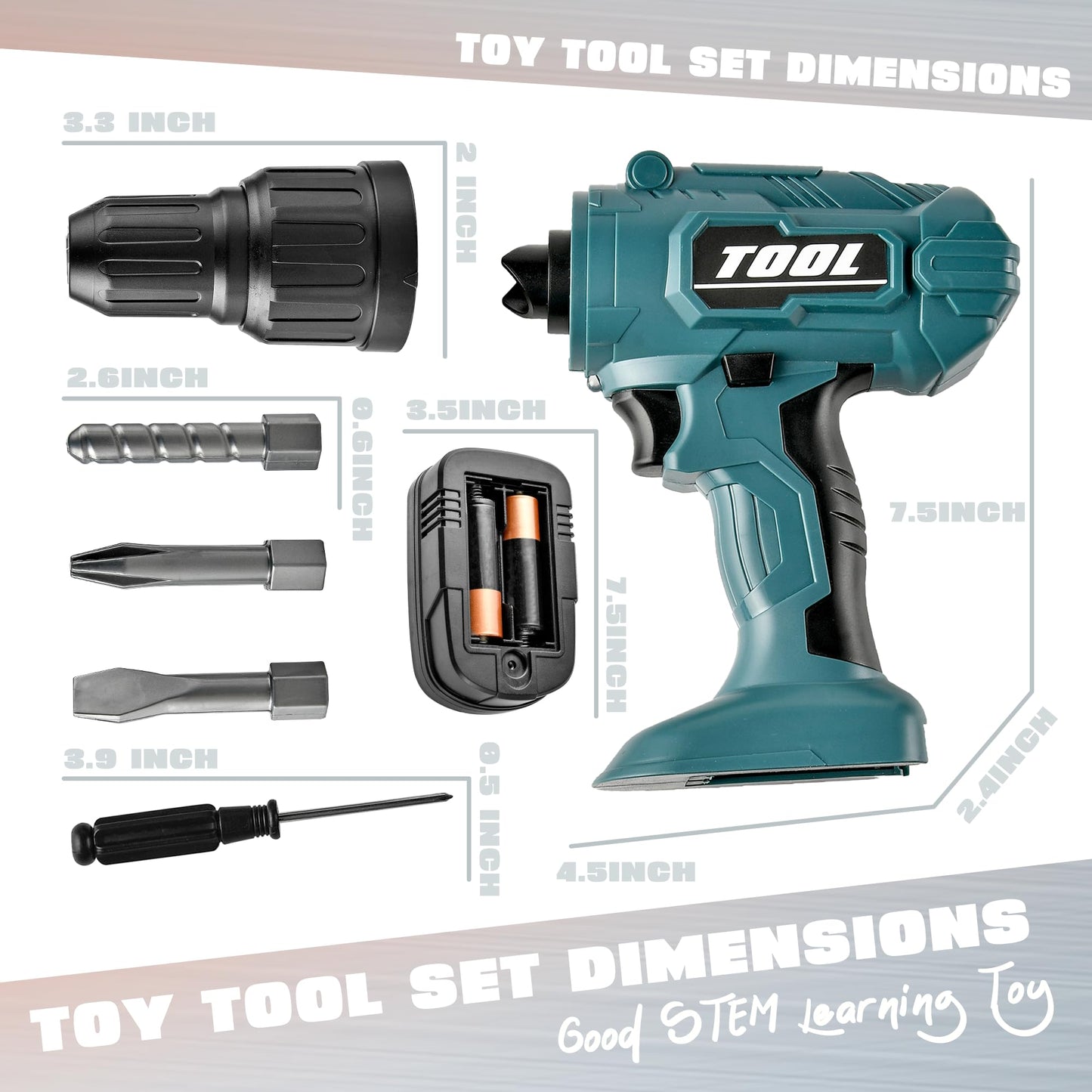 BELLOCHIDDO Electric Toy Drill - Pretend Play Power Tools Set - Construction Toddler Tool Set with Realistic Light, Sound & Acti