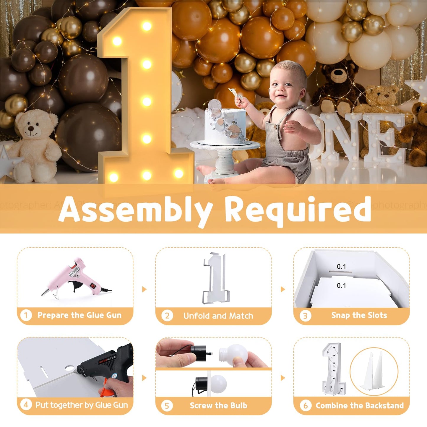 Imprsv 3Ft Marquee Numbers, Light Up Numbers For 1St 21St Birthday Decorations Anniversary Party Decor, Number 1 Light Up Number
