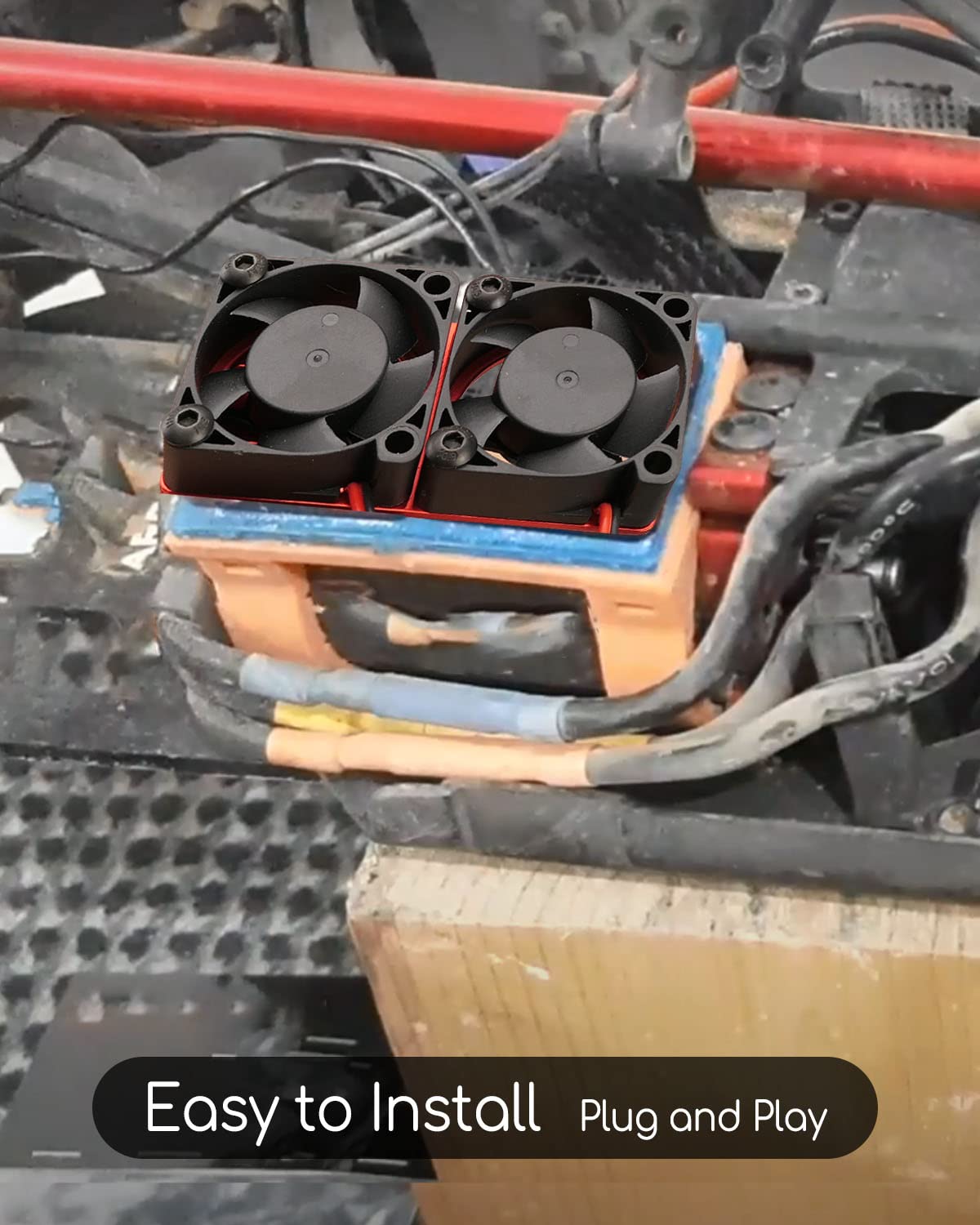 WUMZIJ VXL-3s ESC Cooling Fan Dual Set, Aluminum, Red, Compatible with Traxxas Slash 4x4, Stampede 4x4, Rustler 4