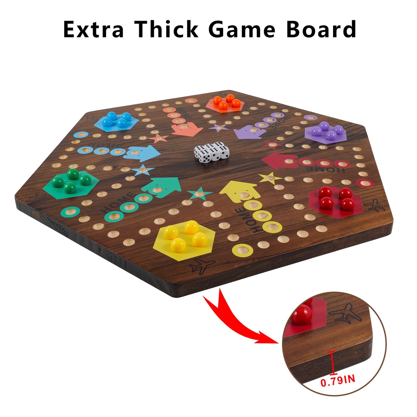 Medikaison Extra Large 23.6 Inches Wahoo Marble Board Game 4 And 6 Players 2 Sided Painted Thicken Wood Board Perfect Game For Family Friends Party (Brush Paint Burn)