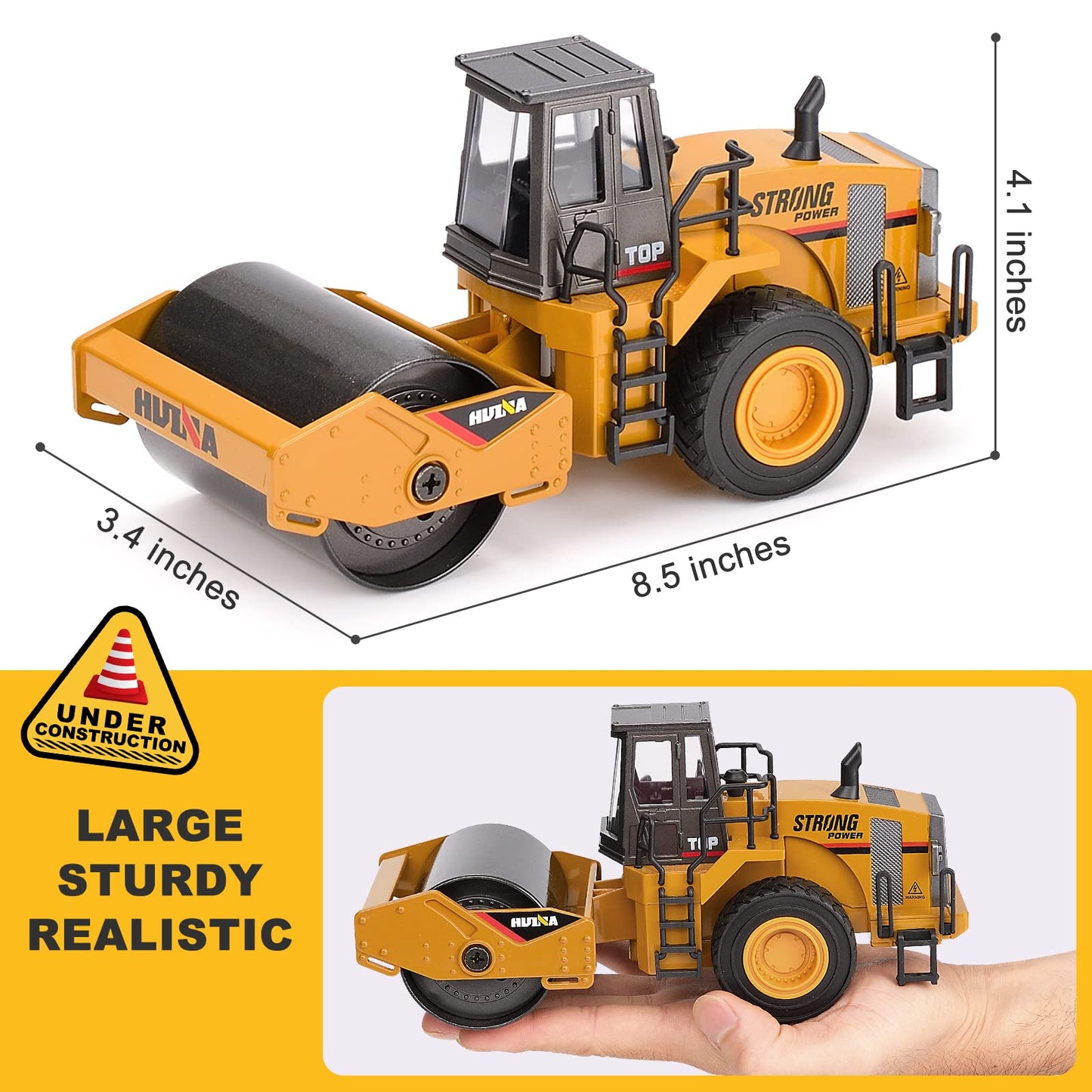 1/40 Scale Metal Road Roller Toy, Diecast Construction Equipment Vehicles Toy for Kids Boys