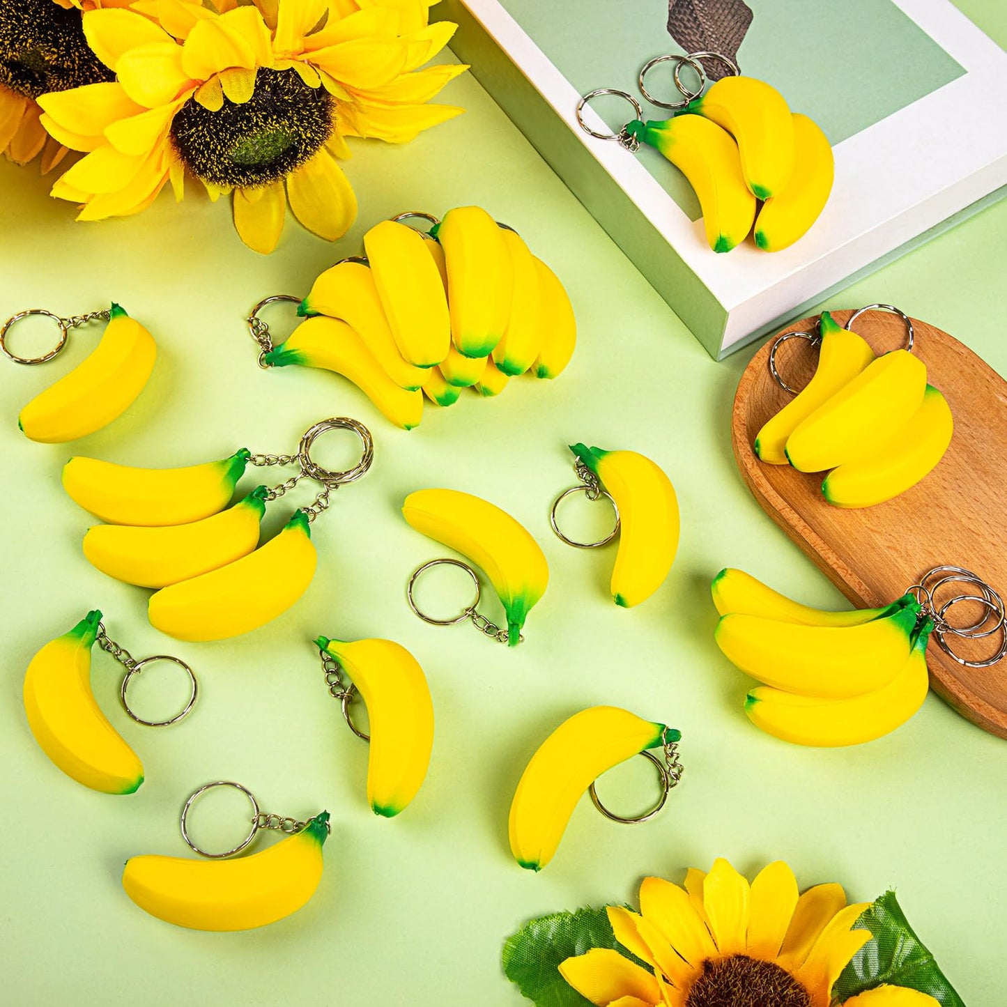 LBSXQGS 12Pcs Banana Keychains Stress Toy Mini Banana Relief Toy PU Banana Toy for Stress Relief Kids mature-themeds Birthday Party Favors School Supplies