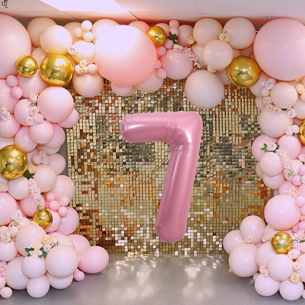 Toniful 40 Inch Light Pink Large Numbers Balloons 0-9, Number 7 Digital 7 Helium Balloons, Pink Foil Mylar Big Number Pastel Bal