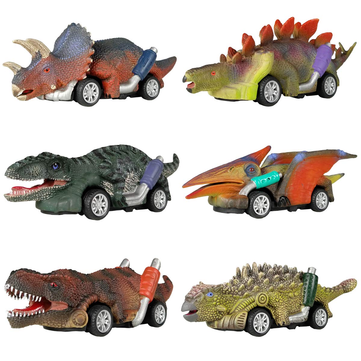 DINOBROS Dinosaur Toy Pull Back Cars,6 Pack Dino Toys for 3 Year Old Boys Girls and Toddlers,Boy Toys Age 3,4,5 and Up,Pull Back