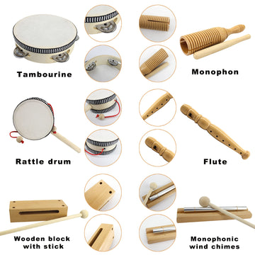 VINJOE Wooden Music Set-Kids Musical Instruments Toys, Natural Wood Percussion Instruments Toy for Kids Preschool Education Baby