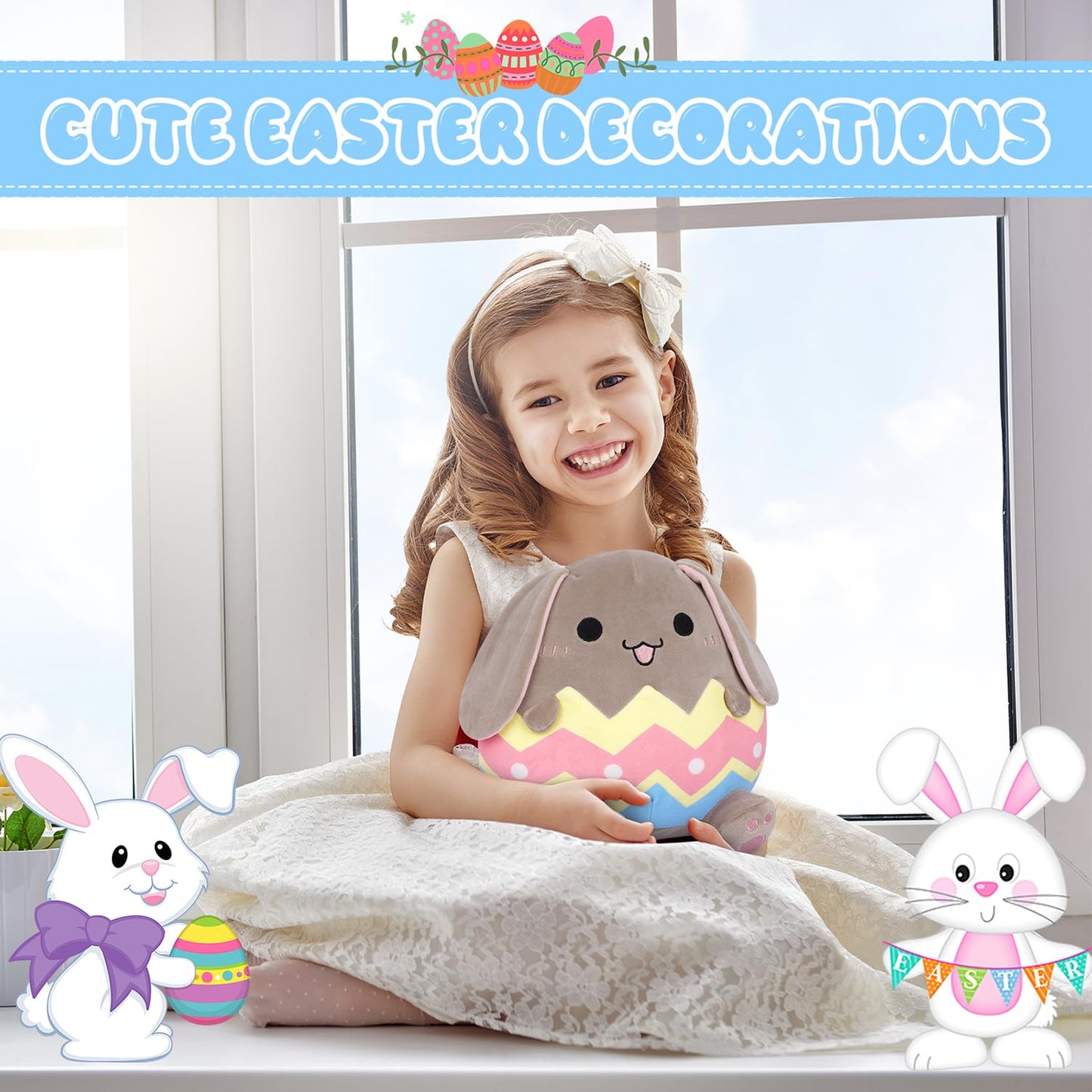 Hagusahuo Easter Plush Bunny Stuffed Animals Toy For Kids, Easter Bunny Plushies Stuffed Gray Rabbit Doll, Easter Basket Stuffer