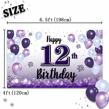 LASKYER Happy 12th Birthday Decorations - Purple Balloon Banner, Polyester, Model P-BH-12, Perfect for 12th Birthday Party Supplies