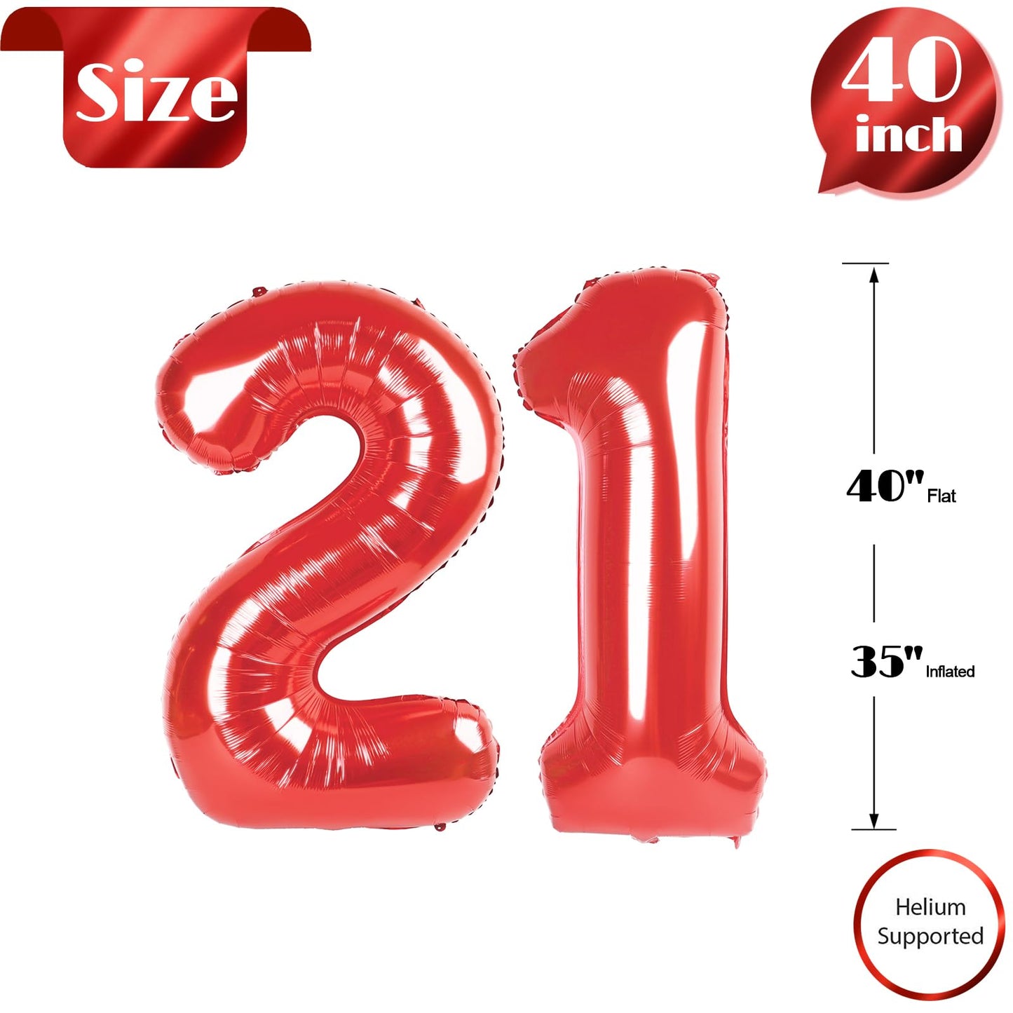 21 Balloon Number, Red Number 21St Birthday Balloons 40 Inch, 21 Or 12 Years Old Red Birthday Decorations For Men Women Him Her,