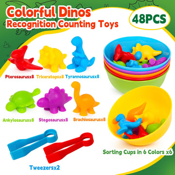 Fnqutoy Counting Dinosaur Color Sorting Toys For Toddlers 1-3,Montessori Sensory Education Preschool Learning Activities Countin