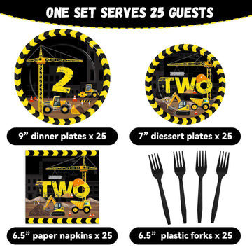 25 Guests Construction Birthday Party Supplies Plates Napkins Forks Set Disposable Construction Truck Two Tableware Paper Plates