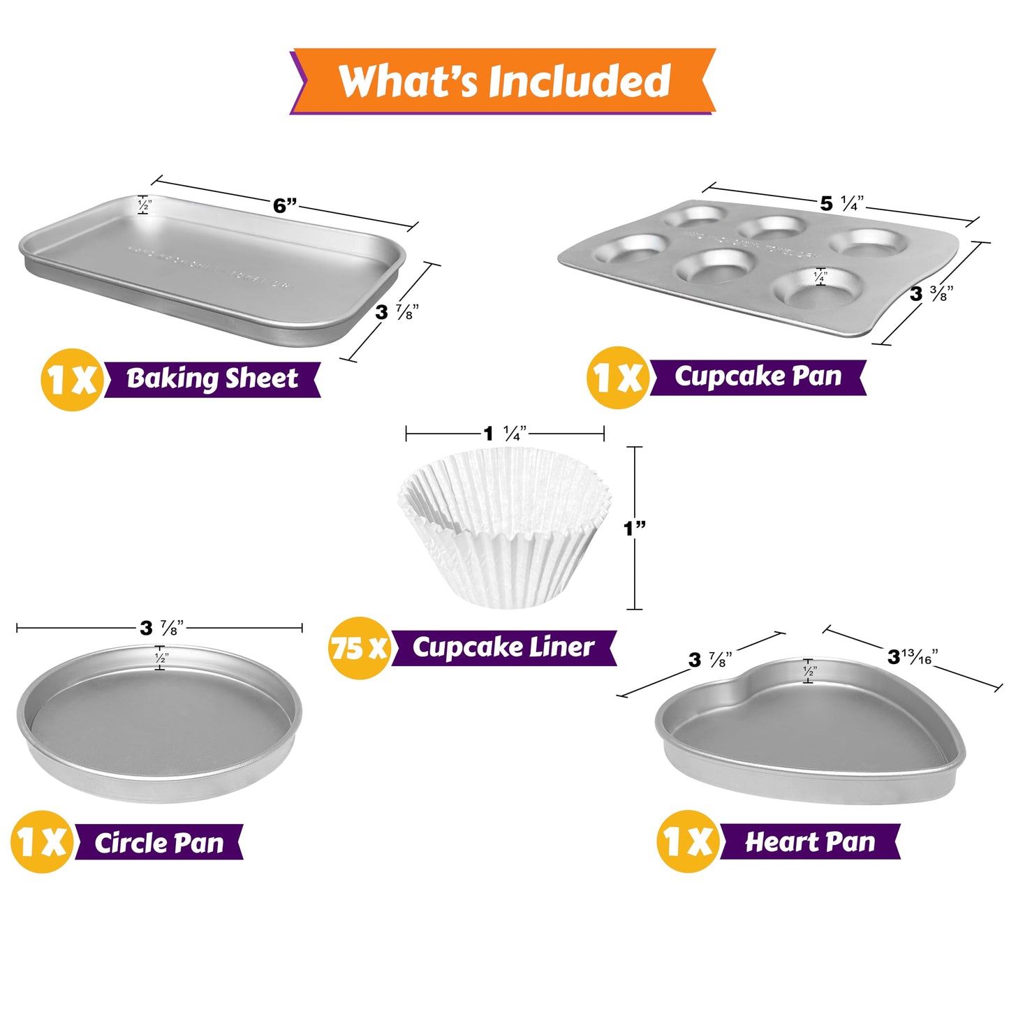Kids' Complete Oven Pan Set Compatible With Easy Bake Ultimate Oven | Accessories For Cooking Easy Bake Oven Mixes | Includes Cupcake Pan, Circle, Heart & Rectangular Bake Pan & (75) Cupcake Liners