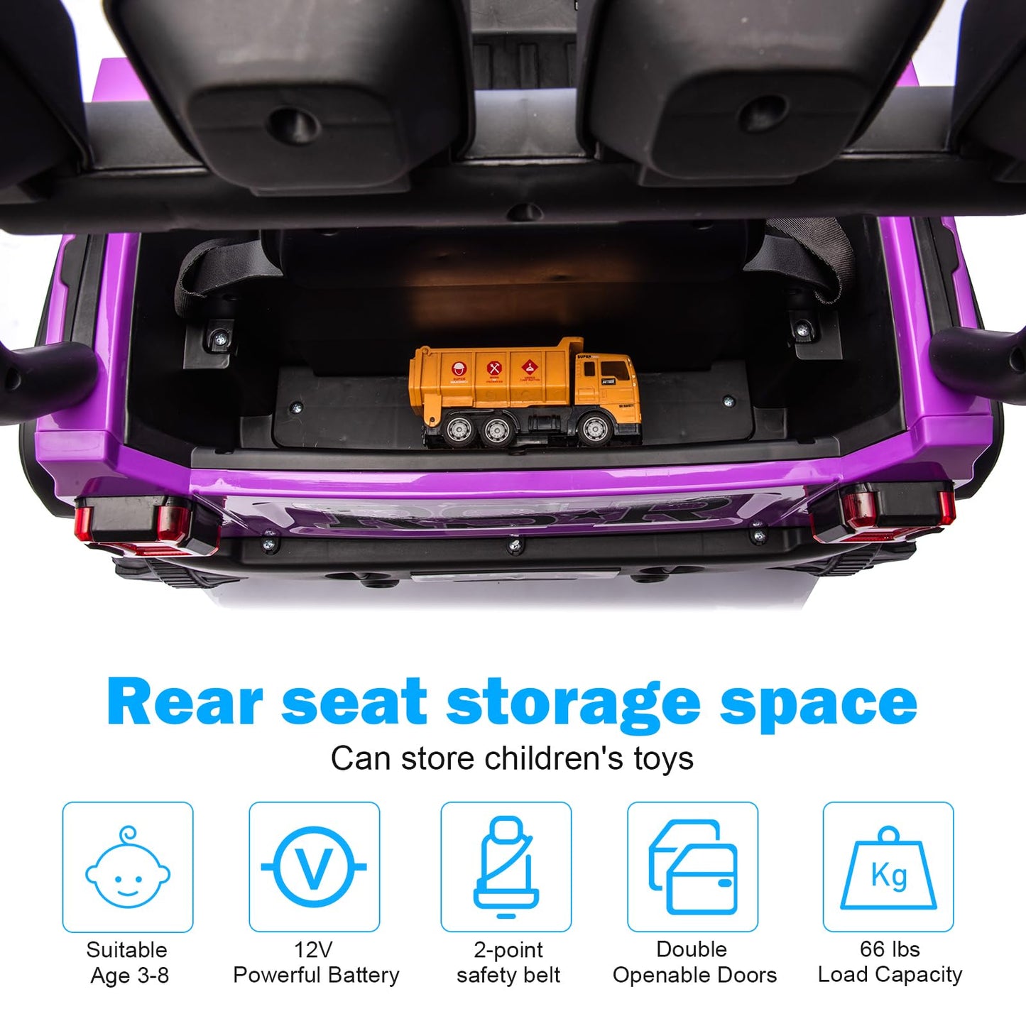 RunFast Kids Ride On Car 12V - Electric Toy with Remote Control, Safety Belt, Purple