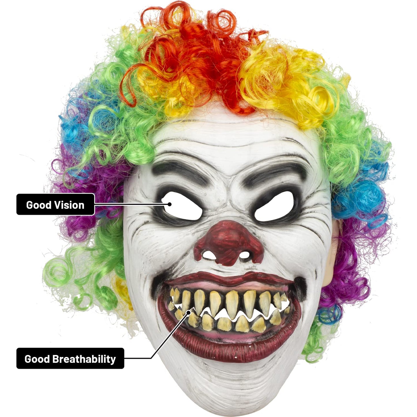 PartyHop Clown Mask with Wig Moving Jaw Latex Full Head Scary Horror Mask Fancy Dress for Halloween Carnival Costume Party
