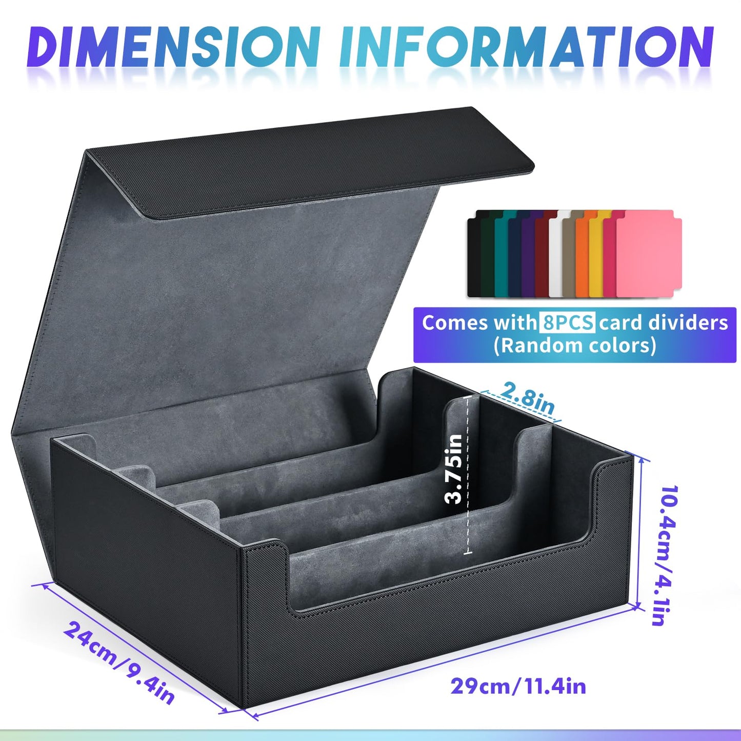 Uaono Card Storage Box For Trading Cards, 1800+ Pu Leather Commander Card Deck Case, Magnetic Closure Card Holder Fits For Magic Game Cards (Black)