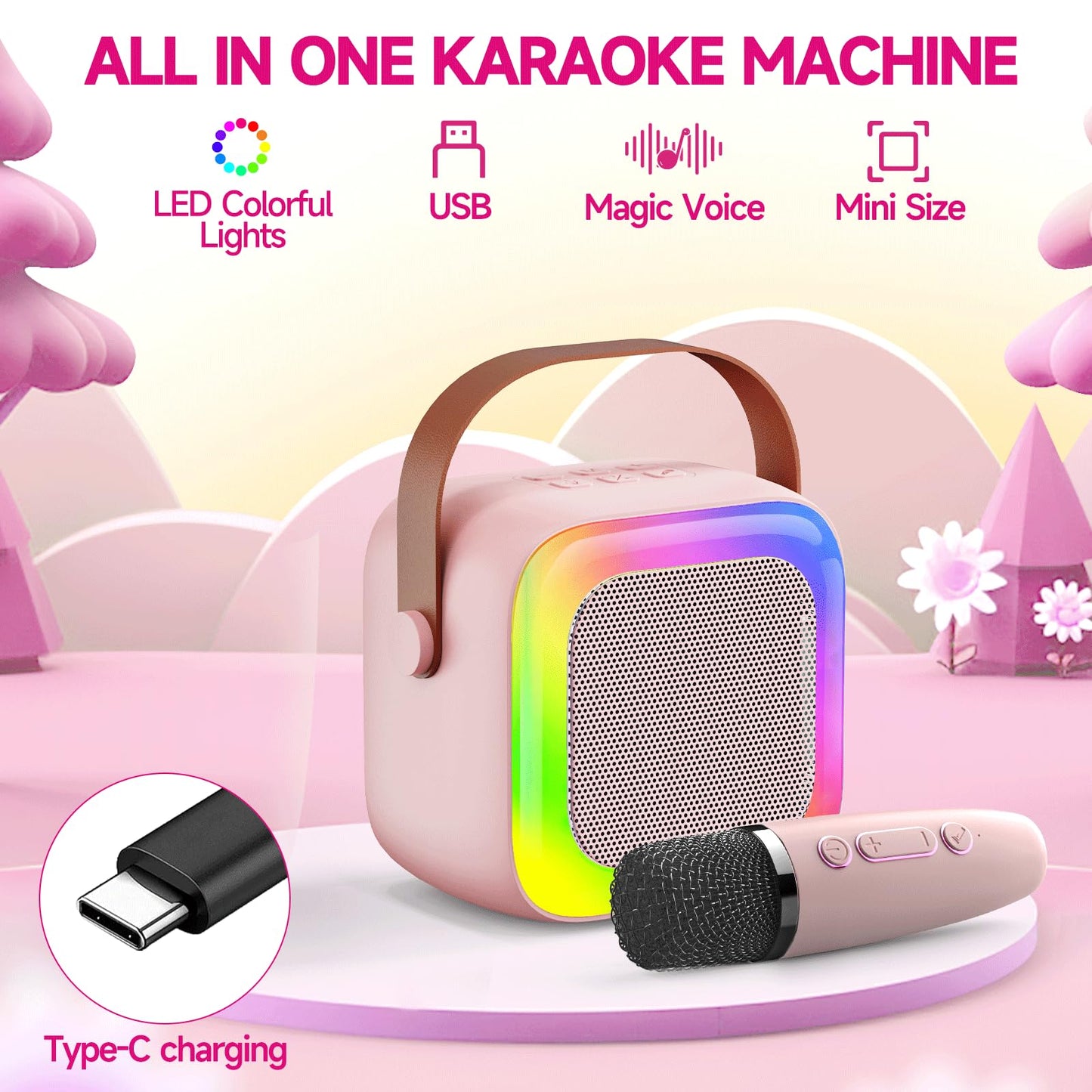SECULEAD Karaoke Machine Wireless Speaker - mini Karaoke for Kids 3-5, Girls & Boys with Built-in Microphone for Singing, Kids K
