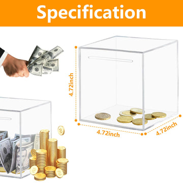 Totola Clear And Unopenable Piggy Bank, Transparent Money Box For Cash Savings, Must-Break-To-Open Acrylic Coin Bank Change Jar For Real Money, Birthday Gifts For Kids & Adults (Square, Small)