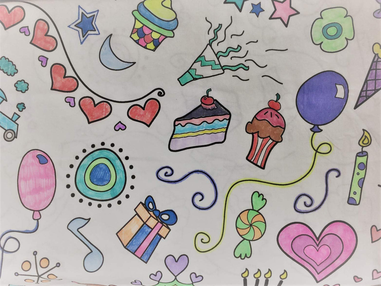 The Coloring Table - Birthday/Celebration Design - Rectangle Tablecloth - Fabric Coloring Tablecloth - Colorable Designs - Washa