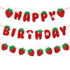 Zwiebeco Strawberry Birthday Party Decoration Supplies - Red Green Strawberry Happy Birthday Sign Banner Bunting Garland Hanging