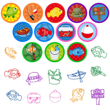Cinrobiye 24 PCS Gone Fishing Party Stampers,Summer Fishing Birthday Favors for Boys Girls, Little Fisherman Party Supplies, Cla