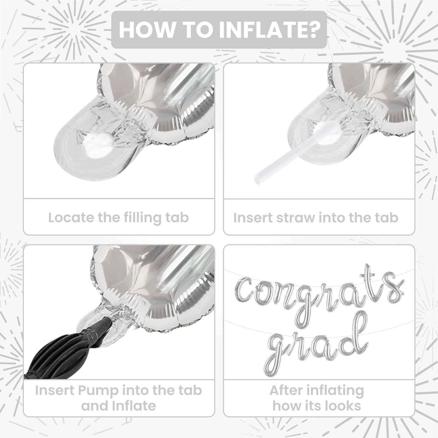 Katchon, Silver Congrats Grad Balloons - Script, 16 Inch | Congratulations Balloons For Graduation Decorations Class Of 2025