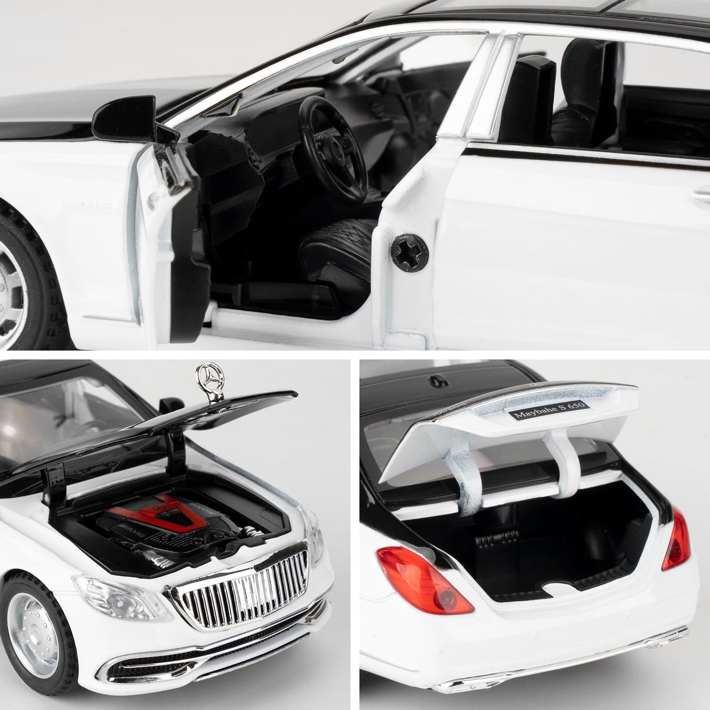 1:32 Compatible for Benz S650 Car Model, Pull Back Diecast Toy Car with Sounds&Lights for Kids Boys Girls and Adults, Gift Black