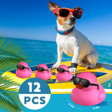 Chivao 12 Pcs Rubber Ducks With 12 Sunglasses/ Hats/ Headwear/ Scarf Small Cruise Ducks In Bulk Mini Rubber Duckies Bathtub Toys For Valentine'S Day Gift Hide(Black, Pink, Fresh Style)