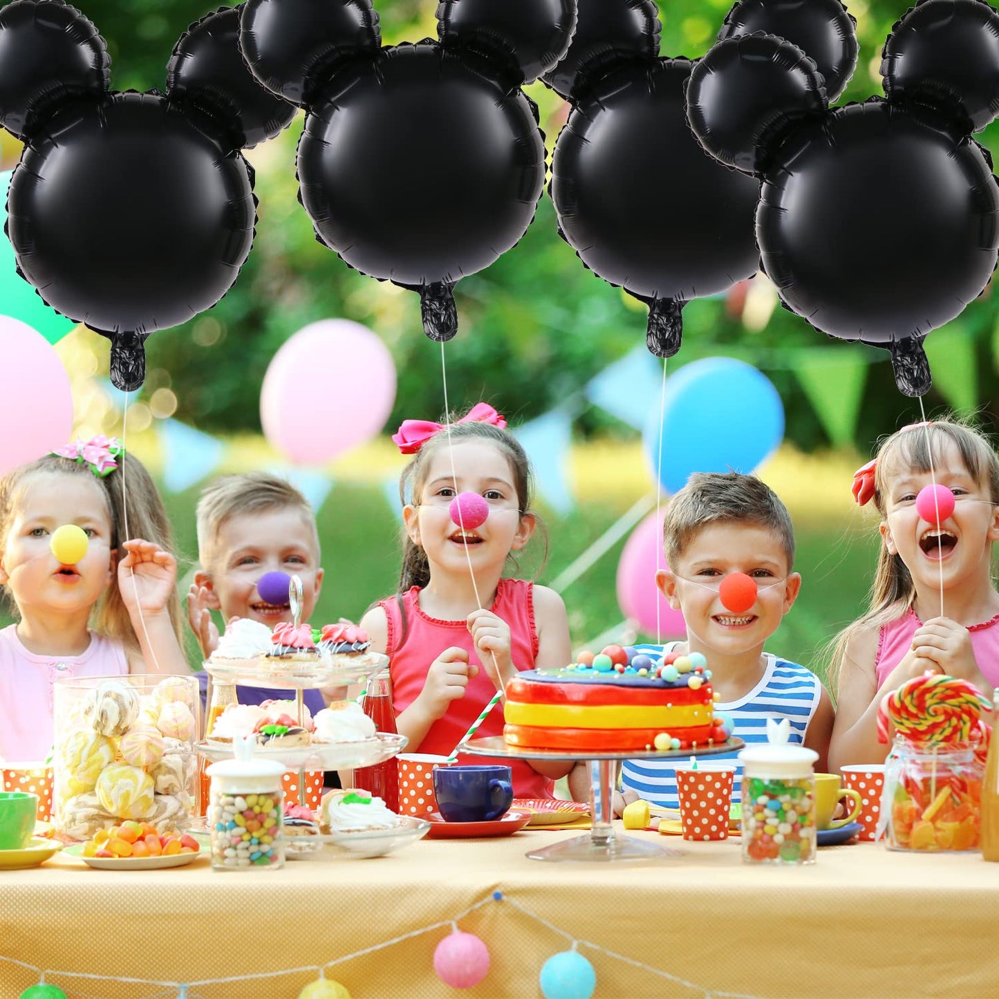 Liyde 6 Pcs Mouse Head Balloon, 24'' Black Aluminum Foil Balloon For Birthday, Baby Shower Decorations