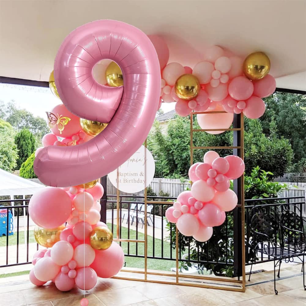 Toniful 40 Inch Light Pink Large Macaron Numbers Balloons 0-9, Number 9 Digit 9 Helium Balloons, Foil Mylar Big Number Pastel Ba