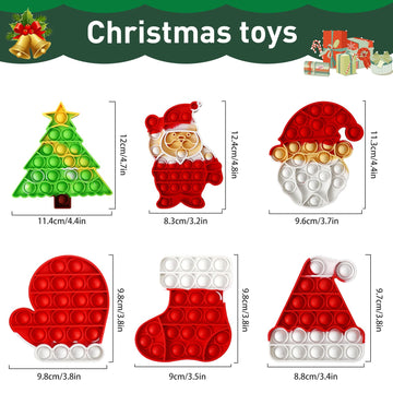 QETRABONE 6 Pcs Christmas Fidget Toy Set Push Bubble Fidget Sensory Toy for mature-themed Children Party Game Decor Gift Xmas Stockings Toys Christmas Decorations Autism ADHD Decompression Toys
