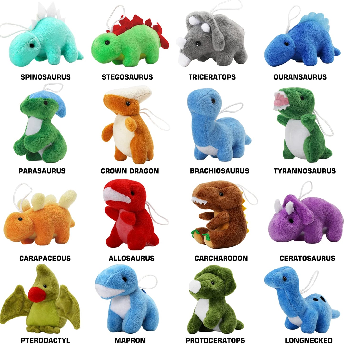 16 Pack Plush Dinosaurs Bulk Mini Dinosaur Figures Assortment Keychain Toy Soft Dino Stuffed Animal Set Gifts for Kids Easter Basket Stuffers Goody Bag Filler Doll Machine Toddler Party Favors