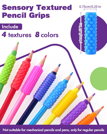 Lesong Sensory Fidget Toys Kids Adults: 24 Pack Textured Silicone Pencil Grips For Autism Kids Calming - Adhd Tools For Anxiety