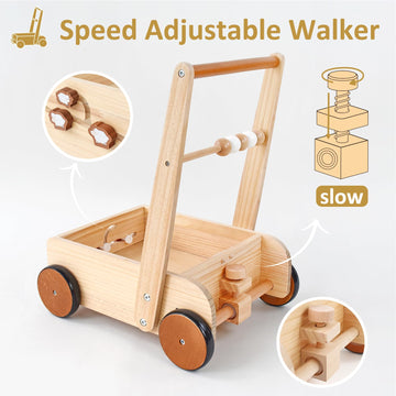 Pairpear Wooden Baby Walker Push Toys,Adjustable Speed Nature Wood Push Walkers For Babies Learning To Walk,Toddler Push And Pull Toys Gift For Baby Girls And Boys 1-2