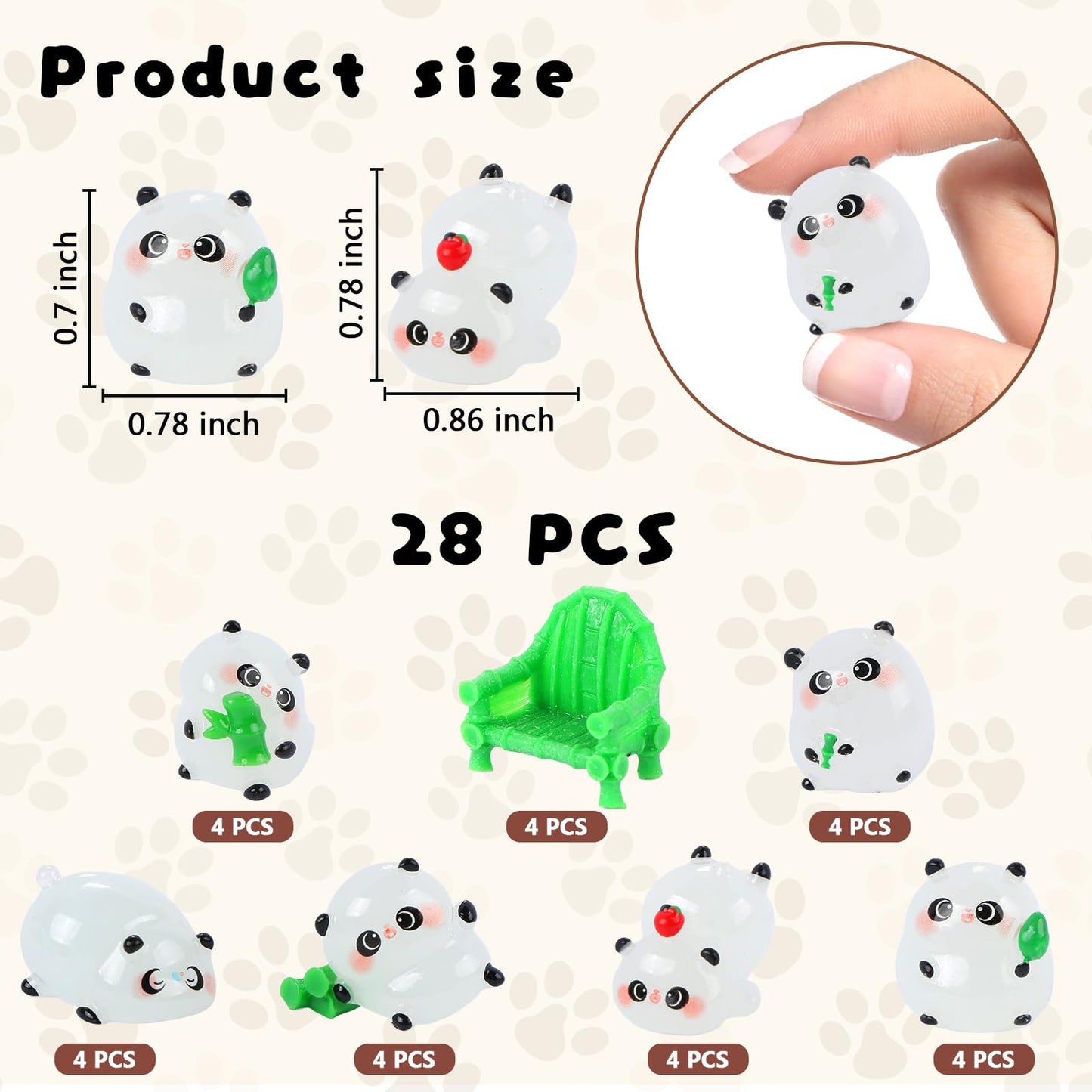 28 Pieces Mini Panda Figurines For Dollhouse Miniatures Resin Animals Luminous Tiny Animals For Cake Topper Fairy Garden Micro L