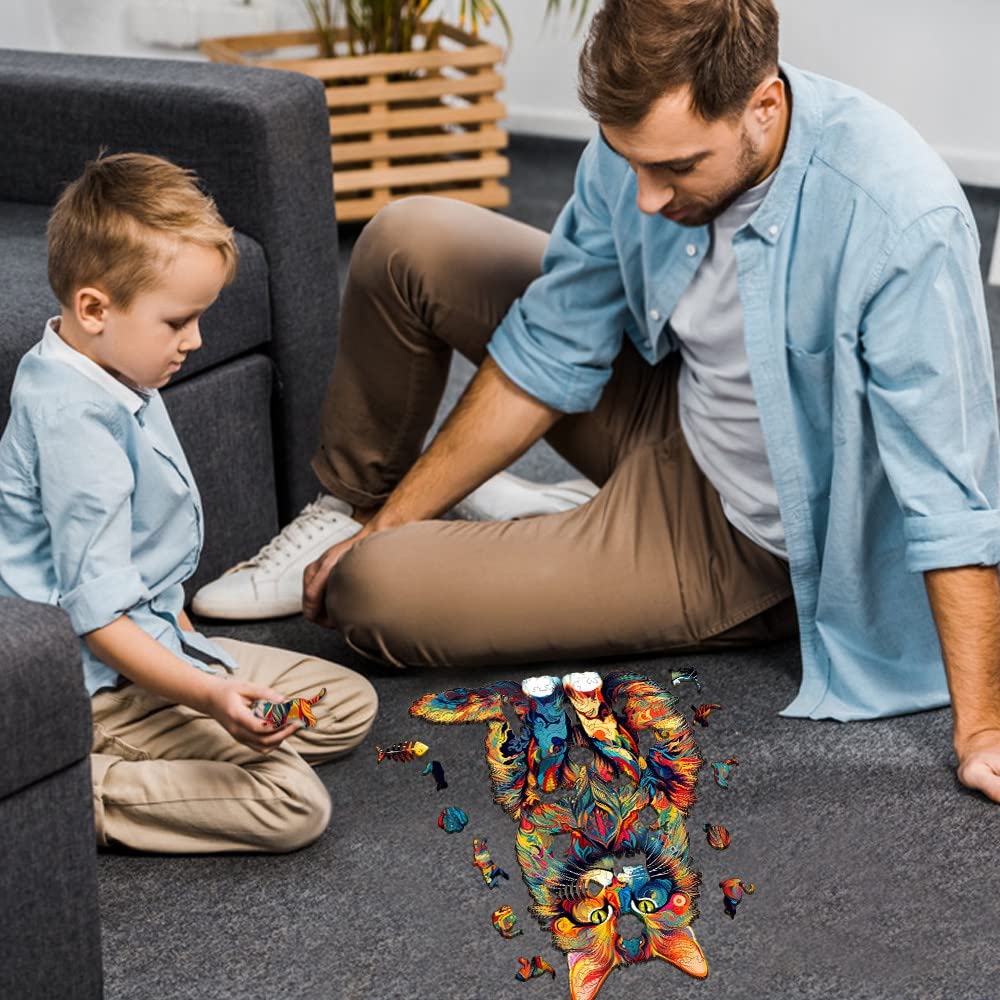 Woodbests Wooden Puzzle For Adults, Maine Cat Puzzle (M, 190Pcs, 11.7'X9.4') Beautiful Wooden Box, Wooden Jigsaw Puzzles Unique Shape, Birthday Gifts For Adults And Kids Family Game