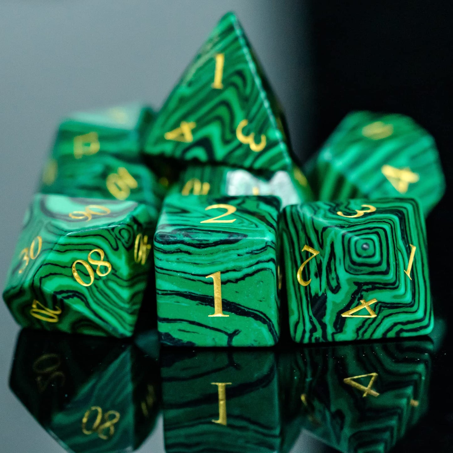 UDIXI Malachite Stone Dice Set D&D 7PCS Gemstone Dice Polyhedral DND Dice with Gift Case for Dungeons and Dragons Role Playing G